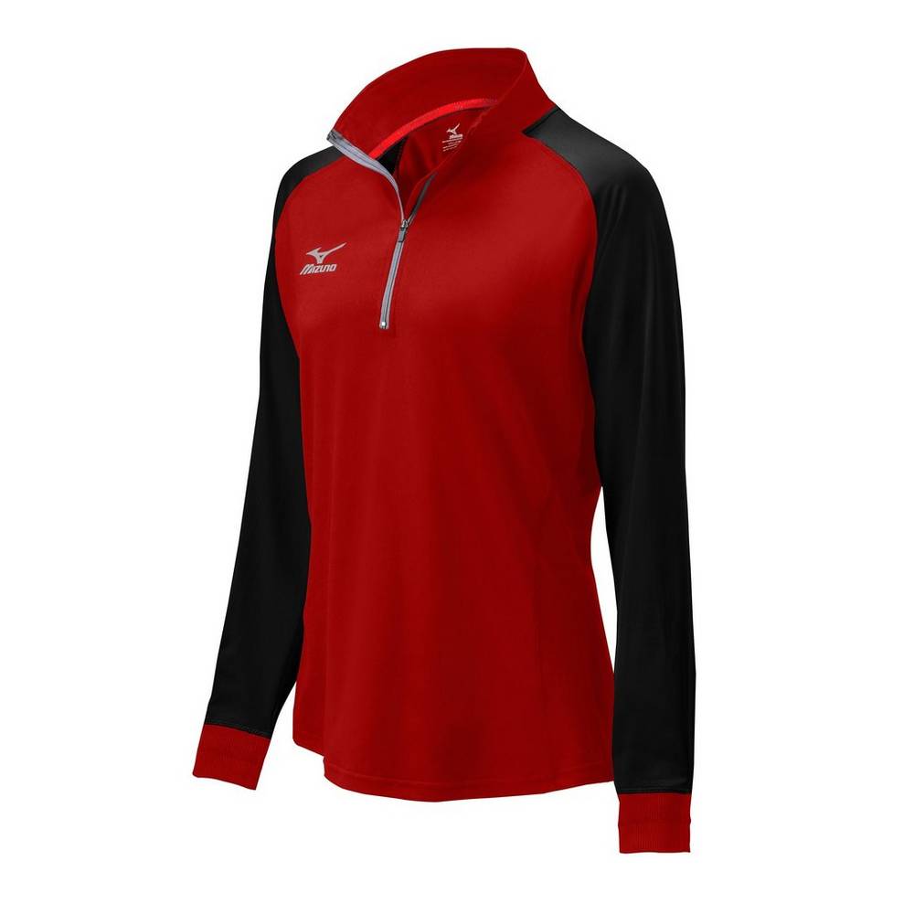 Damske Bundy Mizuno Prime 1/2 Zip Volejbalove Červené/Čierne Vypredaj DLSB38671